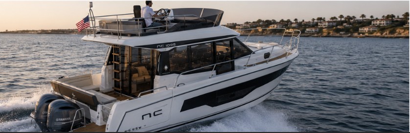 Jeanneau NC 1095 yacht cruising on the water at golden hour